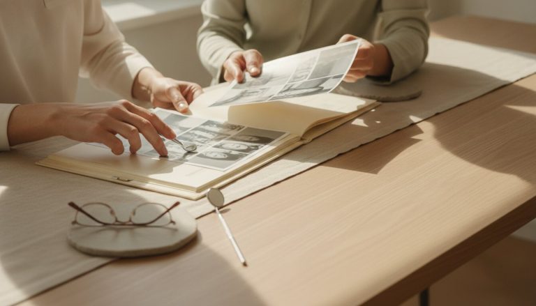 Conversación en consulta con documentos para planificar un tratamiento dental