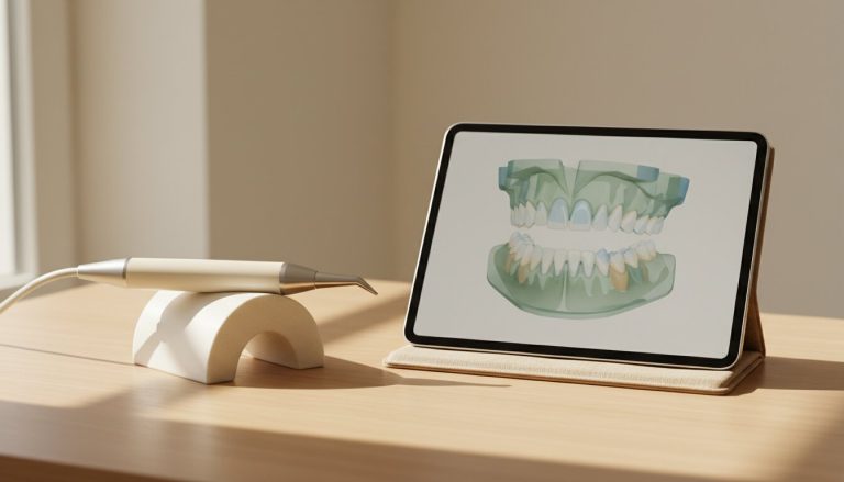 Modelo digital de dientes en una pantalla durante la planificación de la sonrisa
